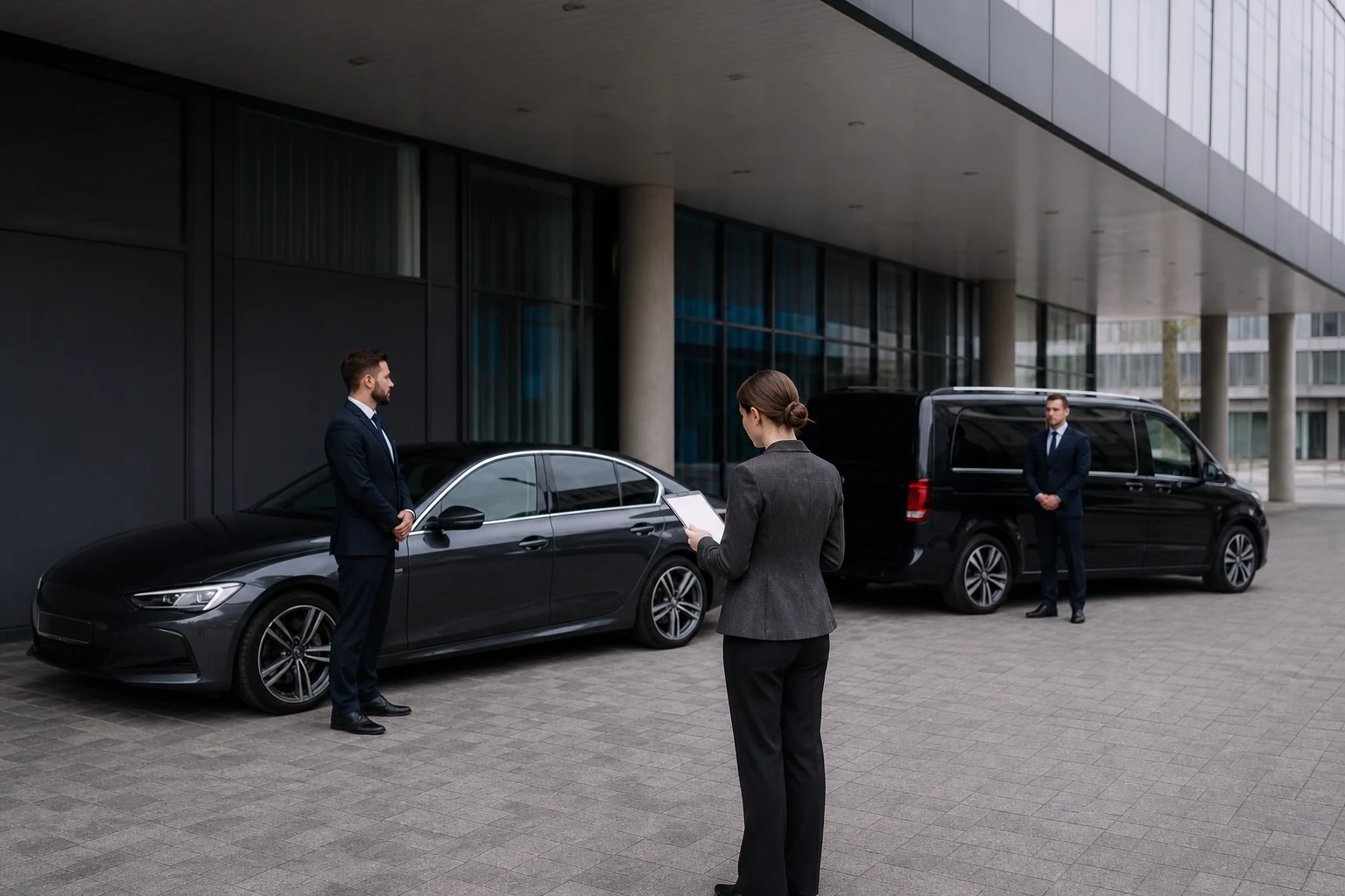 Munich Partner & Overflow Coverage: A coordinator reviews two additional chauffeur vehicles for a specific Munich assignment.