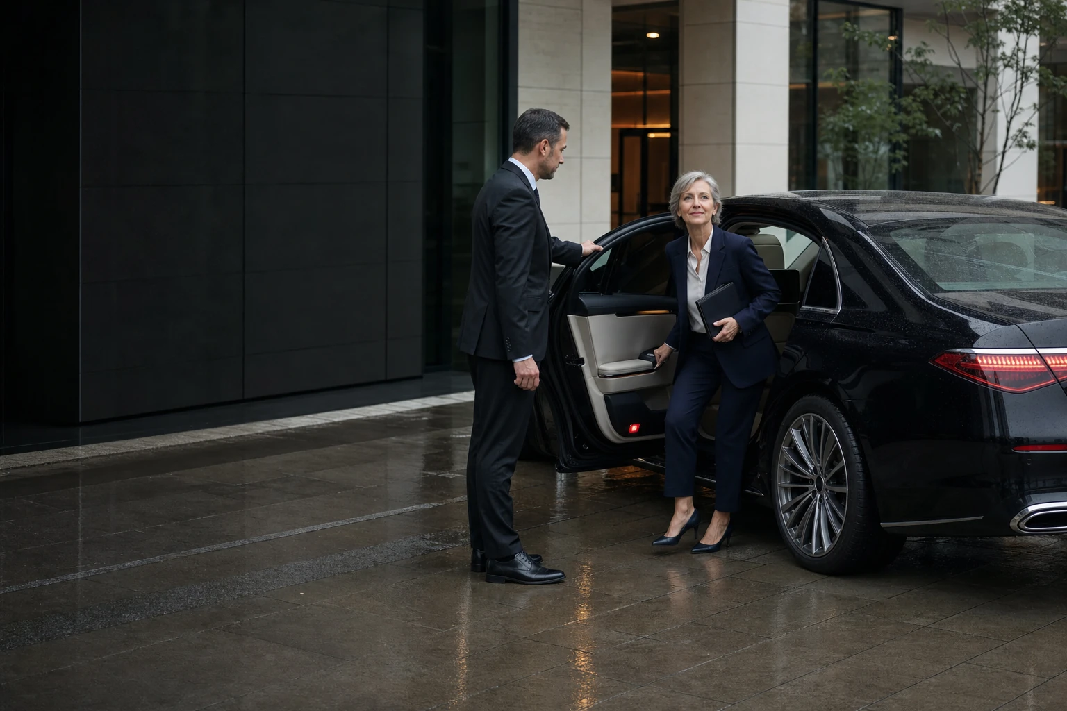 Executive Transportation Munich guest arriving at a Munich business address.
