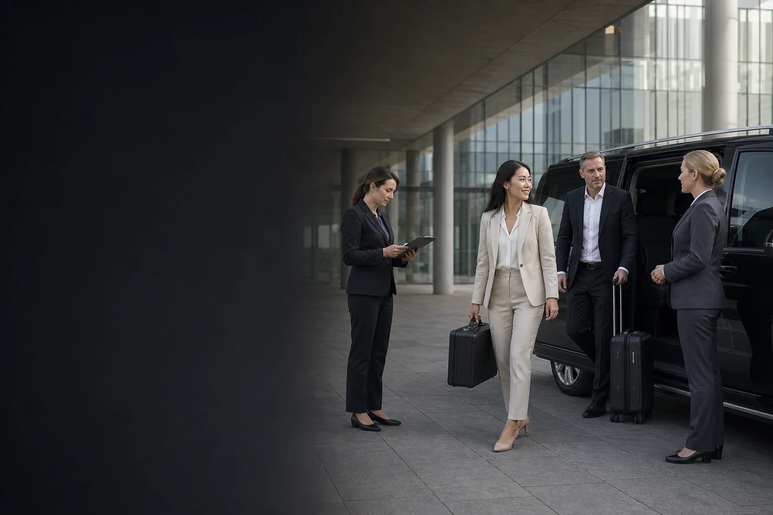 EXPO REAL Munich Chauffeur: Illustrative calm arrival of a business guest at Messe München.