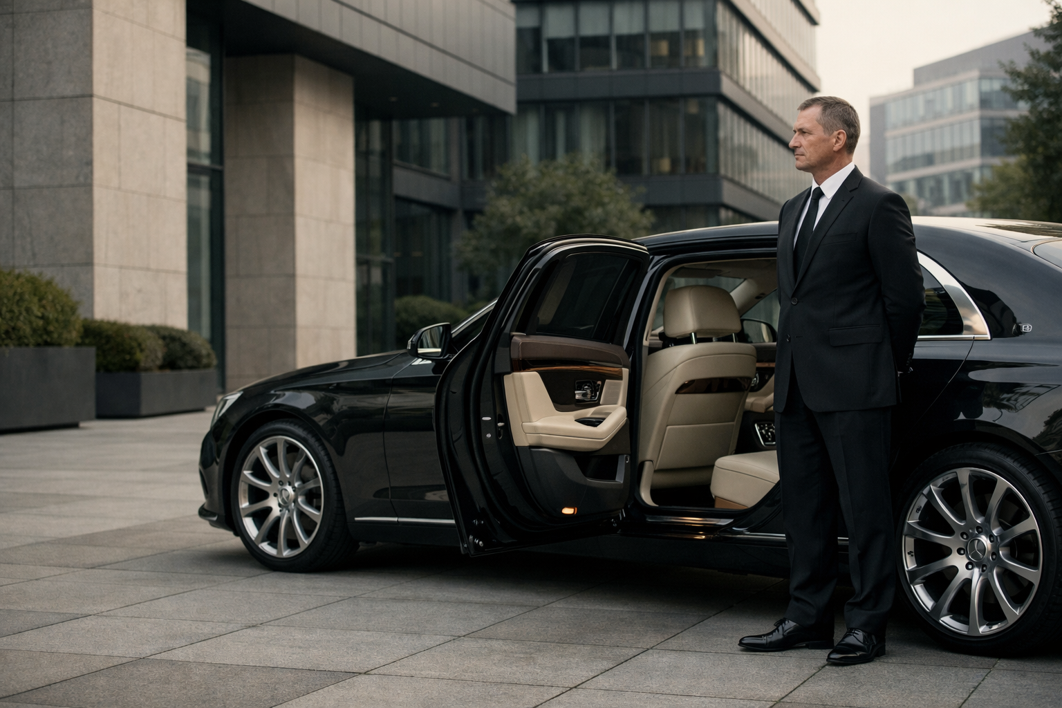 Executive being welcomed by a chauffeur