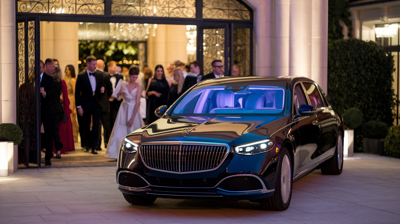 Wedding Chauffeur Munich: Illustrative wedding arrival with chauffeur vehicle